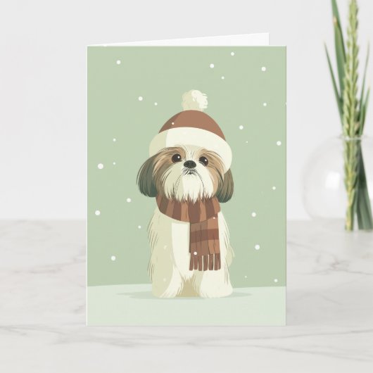1950 Christmas Shih Tzu Kaart (Voorkant)