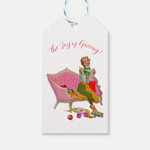 1950 dame kerstgroeten cadeaulabel
