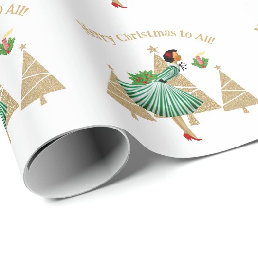 1950 dame kerstgroeten cadeaupapier (Rol Hoek)