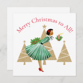 1950  dame kerstgroeten feestdagenkaart (Voorkant / Achterkant)