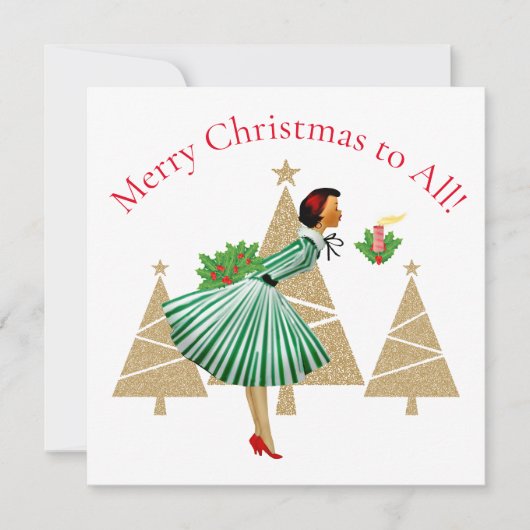 1950  dame kerstgroeten feestdagenkaart (Voorkant)