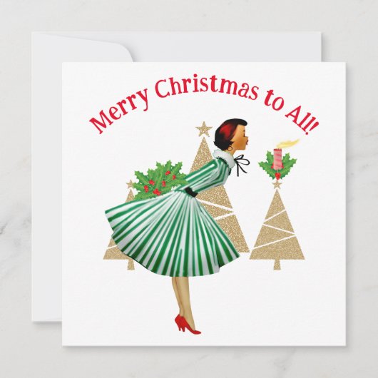 1950 dame kerstgroeten kaart (Voorkant)