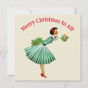 1950 dame kerstgroeten kaart