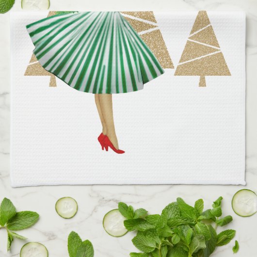 1950 dame kerstgroeten theedoek (Gevouwen)