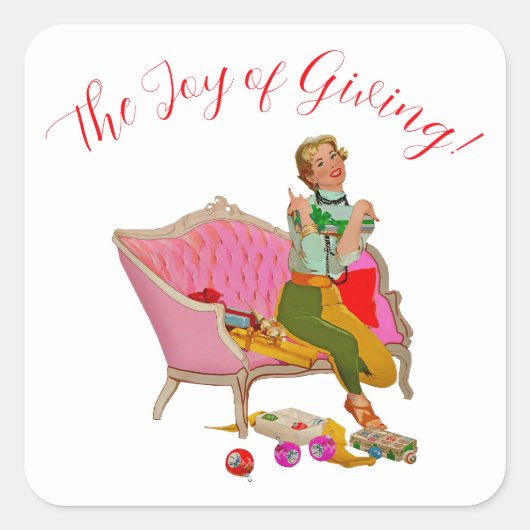 1950  dame kerstgroeten vierkante sticker (Voorkant)