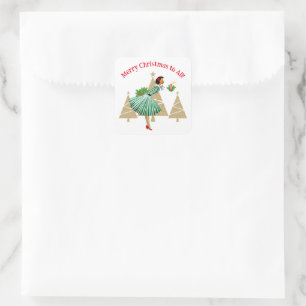 1950 dame kerstgroeten vierkante sticker