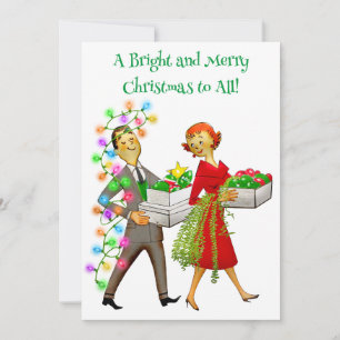 1950 dame versieren kerstboom feestdagenkaart