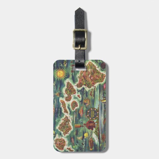 1950 Dole Map of Hawaii Joseph Feher Oil Paint Bagagelabel (Voorkant verticaal)