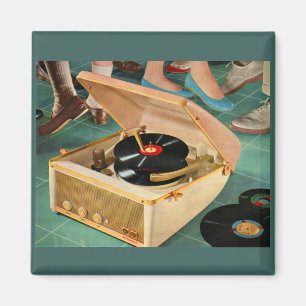 1950 draagbare platenspeler en magneet