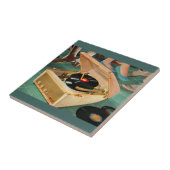 1950 draagbare platenspeler en tegeltje (Zijkant)
