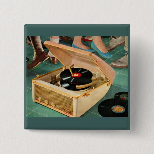1950 draagbare platenspeler en vierkante button 5,1 cm (Voorkant)