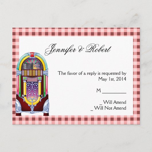 1950 Jukebox RSVP Briefkaart (Voorkant)