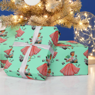 1950 Kerst Lady Wrapping Paper Cadeaupapier
