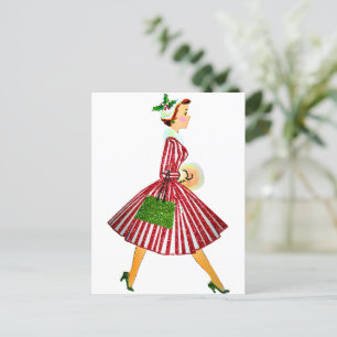 1950 Kerstman dame Briefkaart