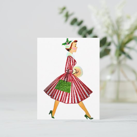 1950 Kerstman  dame Briefkaart (Staand voorkant)