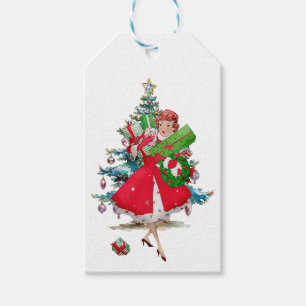 1950 Kerstman dame Cadeaulabel