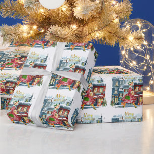 1950 Kerstman dame Cadeaupapier