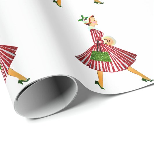 1950 Kerstman dame Cadeaupapier (Rol Hoek)