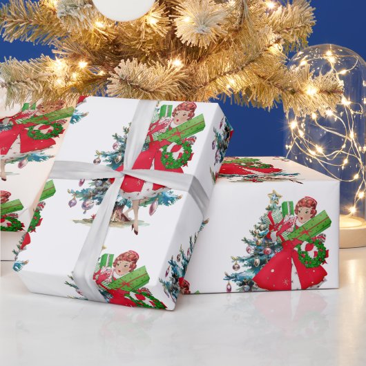 1950 Kerstman  dame Cadeaupapier (Feestdagen)