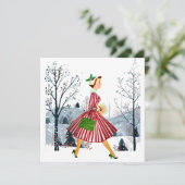 1950 Kerstman  dame Feestdagenkaart (Staand voorkant)