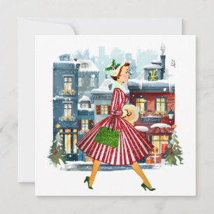 1950 Kerstman  dame Feestdagenkaart