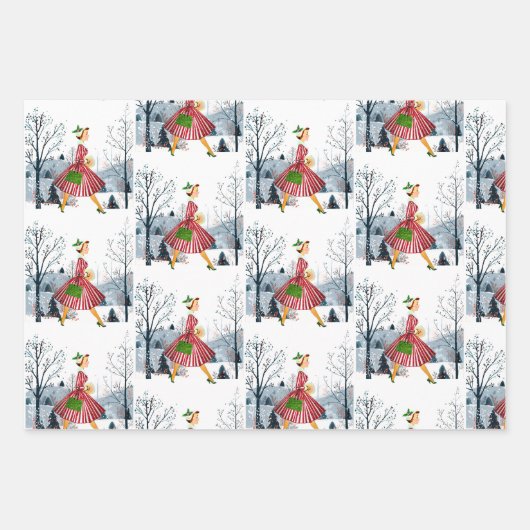 1950 Kerstman dame Inpakpapier Vel (Voorkant)