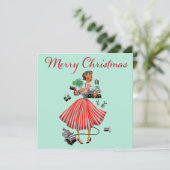 1950 Kerstman dame Kaart (Staand voorkant)