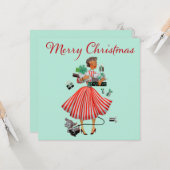 1950 Kerstman dame Kaart (Voorkant / Achterkant in situ)