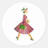 1950 Kerstman  dame Ronde Sticker (Voorkant)