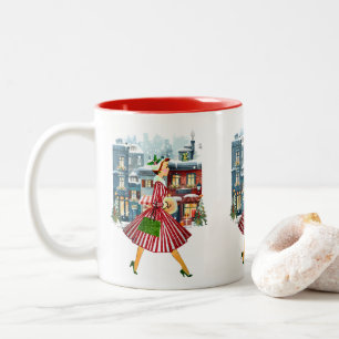 1950 Kerstman dame Tweekleurige Koffiemok