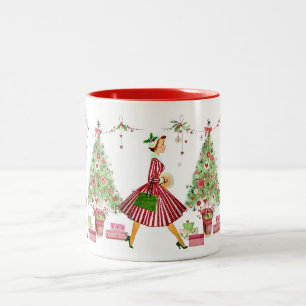 1950 Kerstman dame Tweekleurige Koffiemok