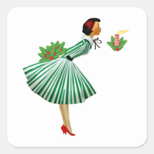 1950 Kerstman dame Vierkante Sticker