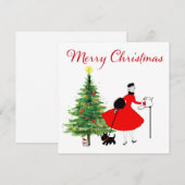 1950 Kerstmis Dame met Hond Feestdagenkaart (Voorkant / Achterkant)