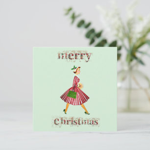 1950 Kerstmis Vintage dame Kaart