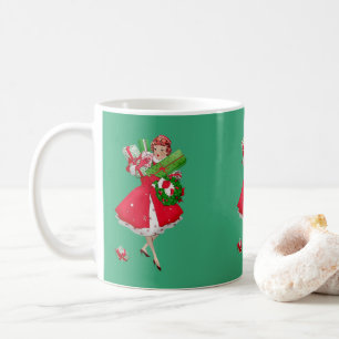 1950 Kerstmis Vintage Dame Koffiemok