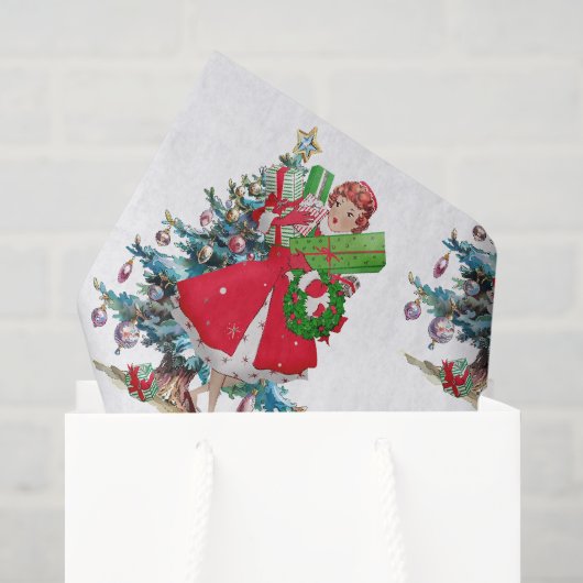 1950 Kerstmis Vintage Dame Tissuepapier (Cadeauzakje)