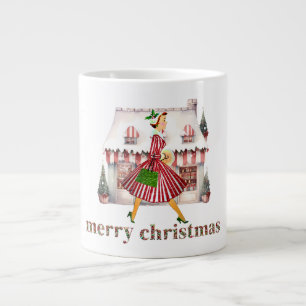 1950 Kerstmis Vintage Dame Winkelen Extra Grote Beker