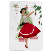 1950 Kerstmisvrouw met Kerstboom Medium Cadeauzakje (Achterkant)