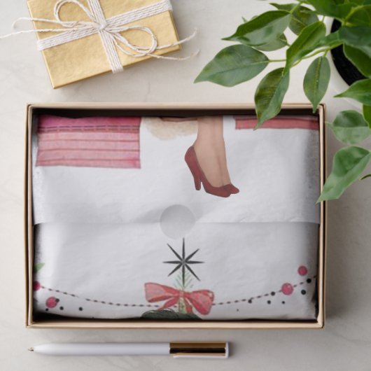 1950 Kerstmisvrouw met Kerstboom Tissuepapier (Geschenk)