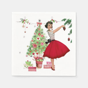 1950 Kerstvrouw met Kerstboom Servet