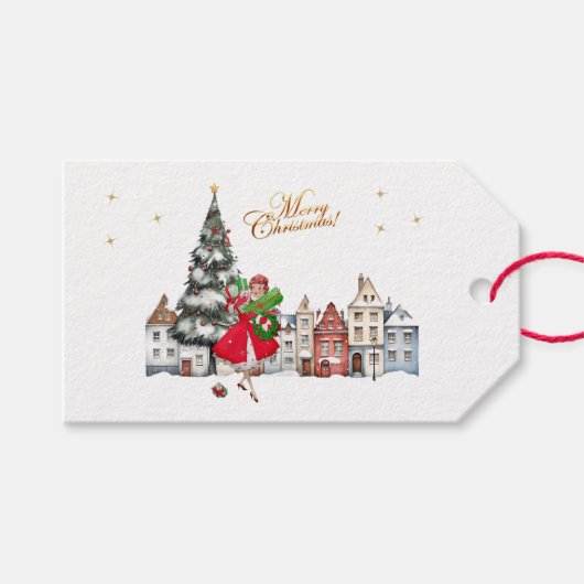 1950 kerstwinkels cadeaulabel (Voorkant (Horizontaal))