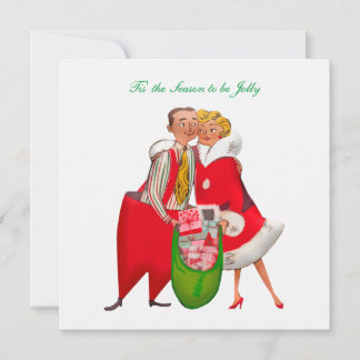 1950 Koppel met Kerstcadeautas Feestdagenkaart