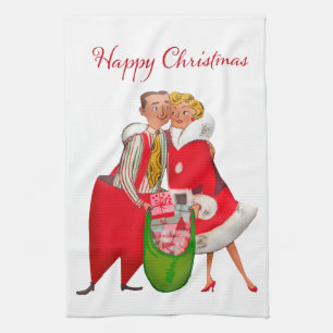 1950  Paar met Kerstcadeauzak Theedoek