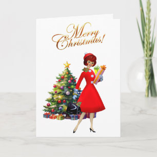 1950 Retro Dames Prettig Kerstfeest  Kaart