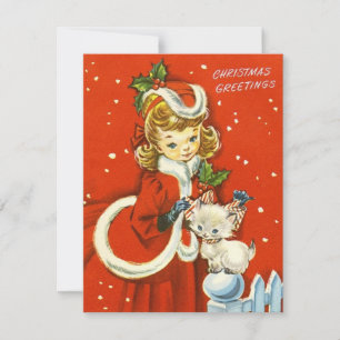 1950 Retro Vintage-kerstmeisje Feestdagenkaart