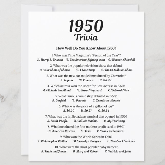 1950 Trivia spel (Voorkant)
