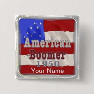 1950 Verjaardag Baby Boomer pin knop Vierkante Button 5,1 Cm