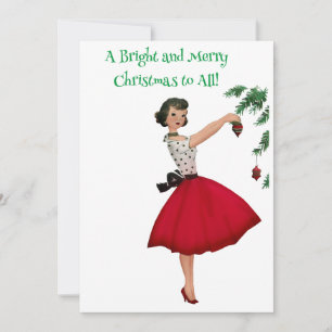 1950 Vintage Dame versiert Kerstboom Feestdagenkaart