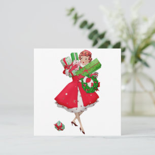 1950 Vintage Dame Winkelt Kerstcadeaus    Kaart