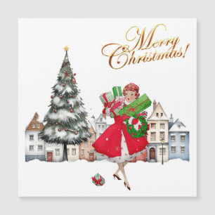 1950 Vintage Dames Kerst Winkel Cadeaus Kaart